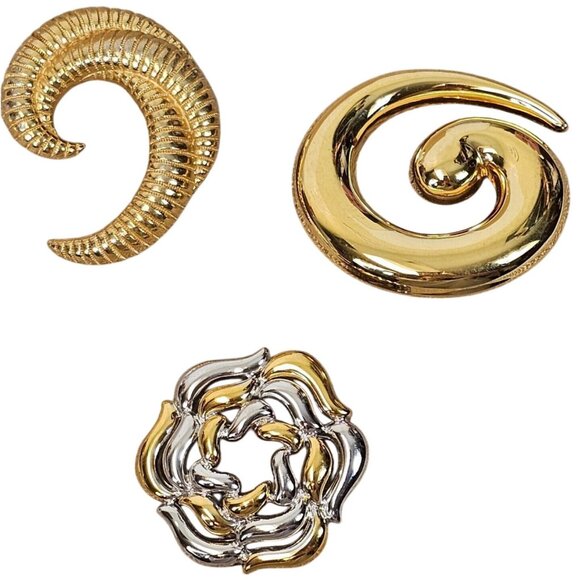 3pc Lot Brooches Pins Monet Swirl Spiral Geometric Retro 80s Glam Vtg Modernist - Picture 1 of 16